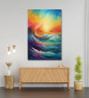 abstract painting of vibrant colourful of sunset and big wave in front Room 1