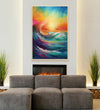 abstract painting of vibrant colourful of sunset and big wave in front Room 2