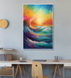 abstract painting of vibrant colourful of sunset and big wave in front Room 3