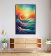 abstract painting of vibrant colourful of sunset and big wave in front Room 4