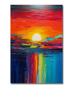 abstract painting of vibrant colourful sunset and reflection 