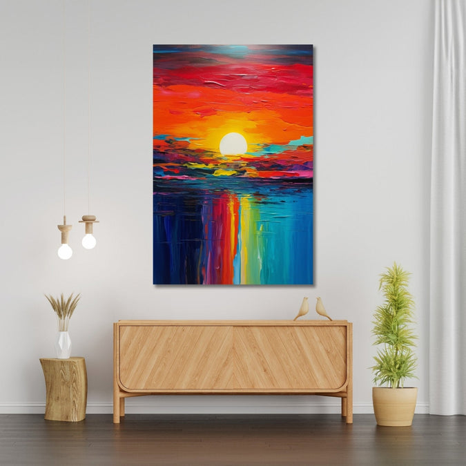 abstract painting of vibrant colourful sunset and reflection Room 1