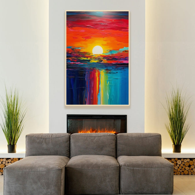 abstract painting of vibrant colourful sunset and reflection Room 2