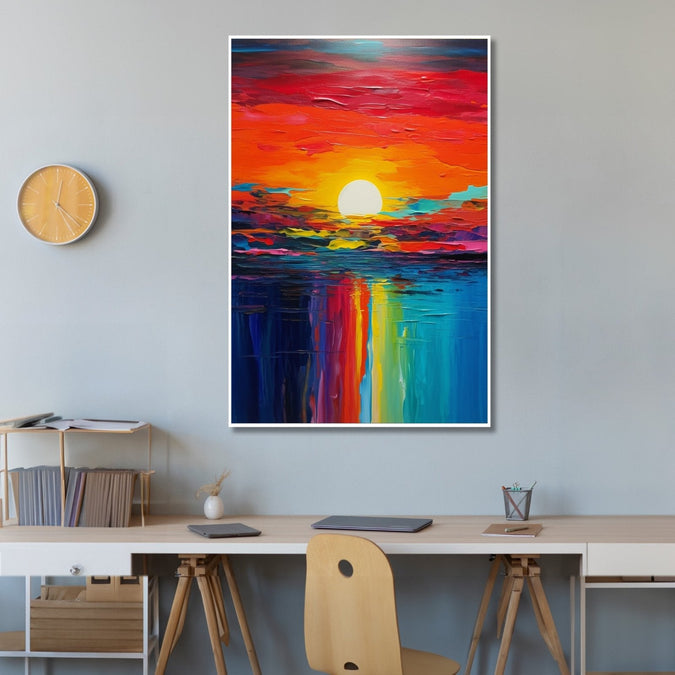 abstract painting of vibrant colourful sunset and reflection Room 3