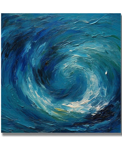 an abstract painting of white, gold and deep blue spiral 