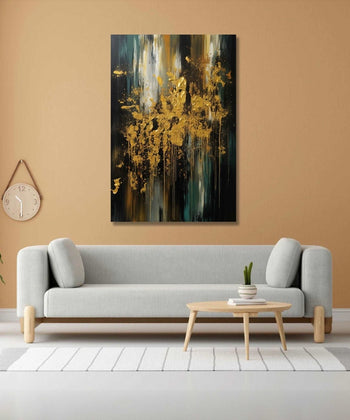 bursts of golden color against a backdrop of contrasting earthy monochromes