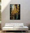 bursts of golden color against a backdrop of contrasting earthy monochromes : Bed room Painting