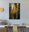 bursts of golden color against a backdrop of contrasting earthy monochromes : Dining room Painting