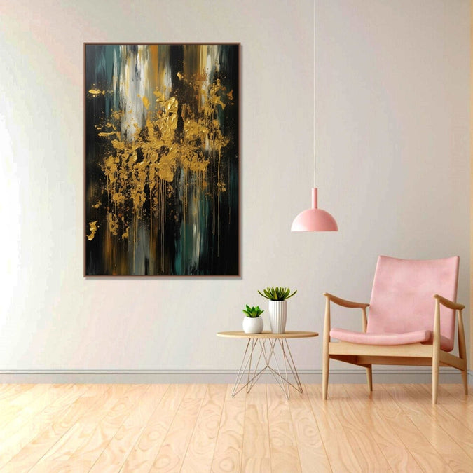 bursts of golden color against a backdrop of contrasting earthy monochromes : Living room Paintings