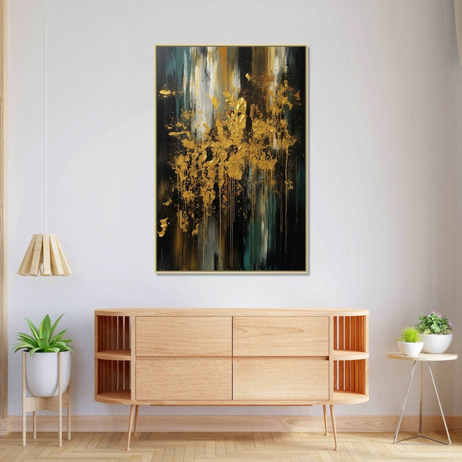 bursts of golden color against a backdrop of contrasting earthy monochromes : Personal room Paintings