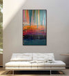 rhythmic flow of blue against the tranquil grey and invigorating orange : Bed room Painting