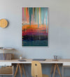 rhythmic flow of blue against the tranquil grey and invigorating orange : Dining room Painting