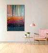 rhythmic flow of blue against the tranquil grey and invigorating orange : Living room Paintings