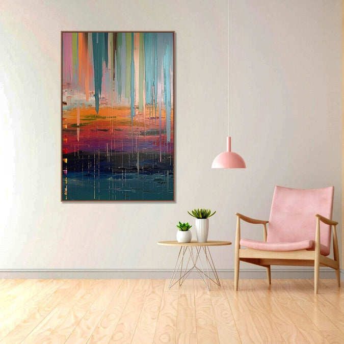 rhythmic flow of blue against the tranquil grey and invigorating orange : Living room Paintings