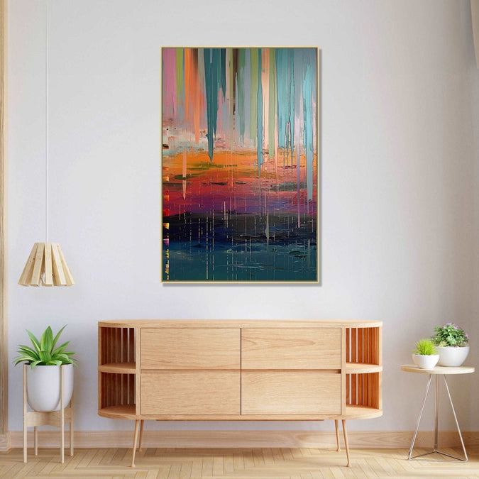 rhythmic flow of blue against the tranquil grey and invigorating orange : Personal room Paintings