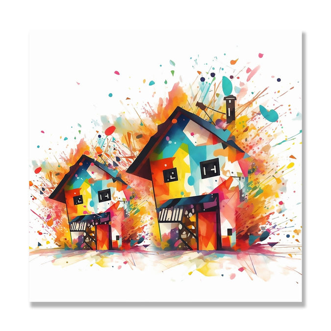 two colourful houses 