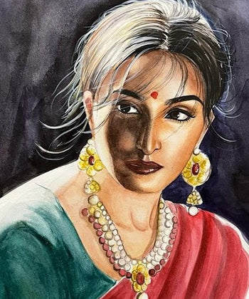 water colour portrait of indian lady