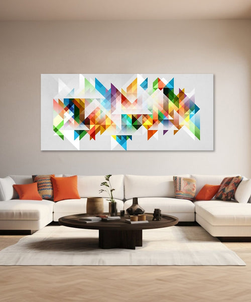 abstract painting of multi colour shaded geometric small triangles Room 1