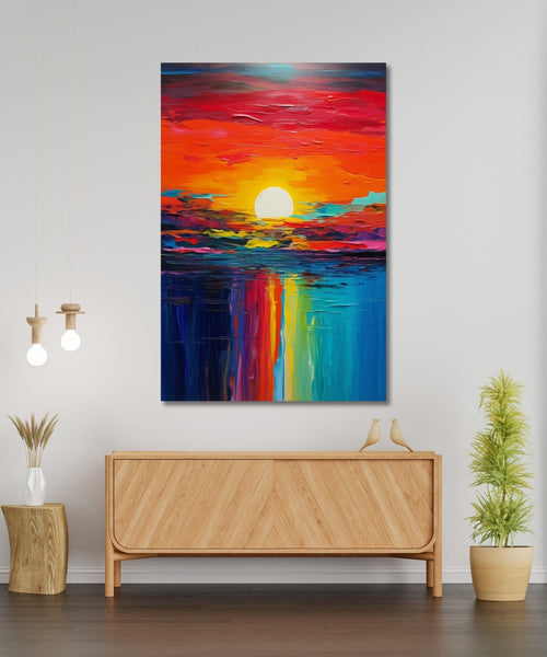 abstract painting of vibrant colourful sunset and reflection Room 1