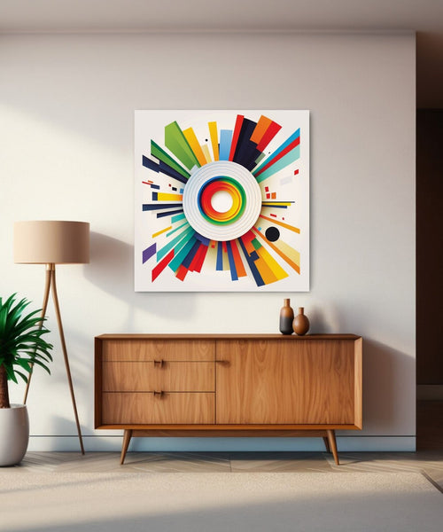 Abstract painting of concentric Circle with colourful straight blunt rays Room 1