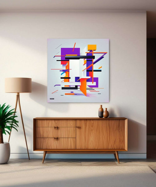 Abstract painting of Purple, orange line and rectangles Room 1