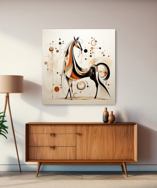 Line art horse, black orange Room 1