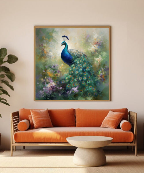 Realistic peacock in abstract greenish background Room 1