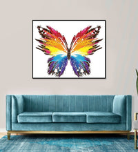 Butterfly in red, orange, yellow an dblue colours, abstract, whit ebackground : Bed room Painting
