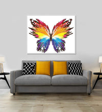 Butterfly in red, orange, yellow an dblue colours, abstract, whit ebackground : Dining room Painting