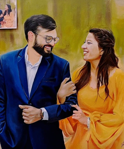 Acrylic colour portrait of a couple in happy mood