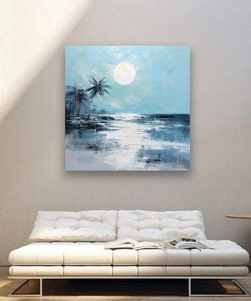 Blue and whit etheme, sea beach, full moon, reflection , 2 coconut tree Room 1