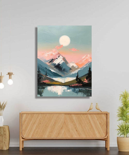 Abstract LS of full moon, snow mountains and water reflection Room 1