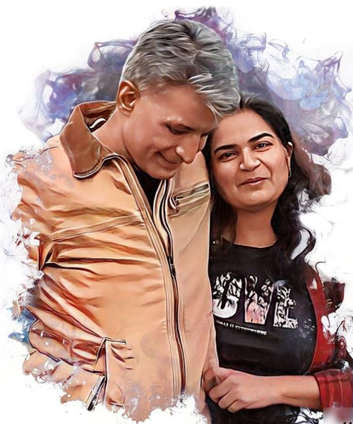 Stylish Oil Paint portrait of a romantic couple