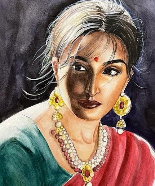 water colour portrait of indian lady